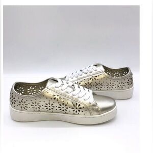 Isaac Mizrahi Women's Tamara SOHO Floral Perforated Sneakers Pale Gold US 5.5M
